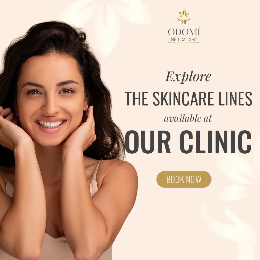 ODOMÍ Medical Spa skincare lines promotional popup graphic with Book Now button